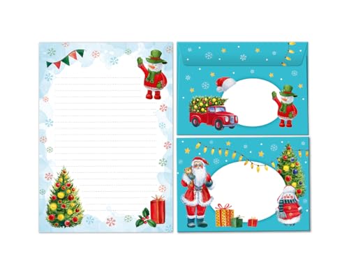 Weihnachten Briefpapier für Kinder Weihnachtsbriefpapier Briefpapier-Set Weihnachtsmann als Briefblock mit Umschlag für Kinder Mädchen Jungen (Block A5 mit 25 Blätter + 15 Umschläge) von Minkocards