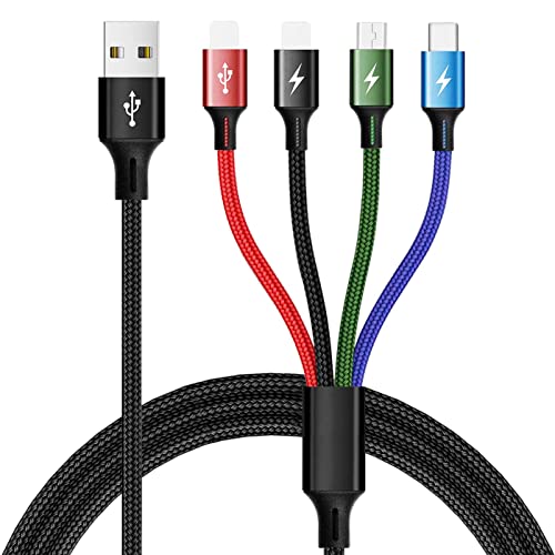 Minlu 4-in-1 Multi-Ladekabel [4A 1,2M] USB Ladekabel Micro USB/Typ C / 2 iOS für Telefon 12 11 X Xs Xr 8 7 6 5 Samsung Galaxy S10 S9 S8 S7 Huawei Kindle Android-Tablets (Black/1 Stk) von Minlu