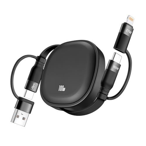 Minlu 100W USB Multi Ladekabel, 5 in 1 Ladekabel USB C Schnellladekabel, Einziehbare USB C Ladekabels & Datenübertragung Kabel, Typ C auf Typ C[100W]+Lightning[27W] für iPads/IP/Samsung/Tablets von Minlu