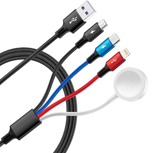Minlu 4 in 1 Multi USB Ladekabel für Apple Watch Ladekabel, Apple Watch Ladegerät [1.2M 3.5A] iWatch & iPhone Ladekabels für Magnetic Wireless iWatch Serie 10/9/8/7/6/5/4/3/2/1/iPhone/Android von Minlu
