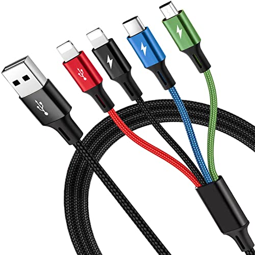 Multi Ladekabel 3,5A, 4 in 1 1,8m Geflochtenes Nylon Schnell Ladekabel Mehrere USB Kabel mit Micro USB/Typ C/iP Anschlüssen für Alle Handys,iPhone,Android Galaxy,Huawei,HTC,LG,Sony,PS,Nokia und Mehr von Minlu