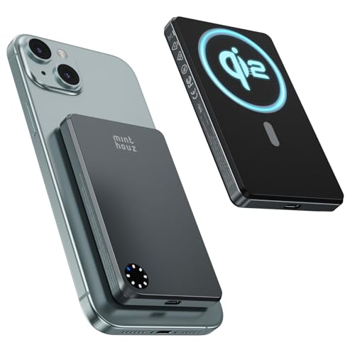 Minthouz Qi2 Power Bank,5000mAh Magnetisches Batteriepack mit 20W USB-C, Qi2-zertifiziertes 15W Ultra-Schnell-Ladefunktion, MagSafe-kompatibel, tragbarer Ladegerät für iPhone 16/15/14/13/Serie,Schwarz Minthouz Qi2 Power Bank,5000mAh Magnetisches Batteriepack mit 20W USB-C, Qi2-zertifiziertes 15W Ultra-Schnell-Ladefunktion, MagSafe-kompatibel, tragbarer Ladegerät für iPhone 16/15/14/13/Serie,Schwarz von Minthouz