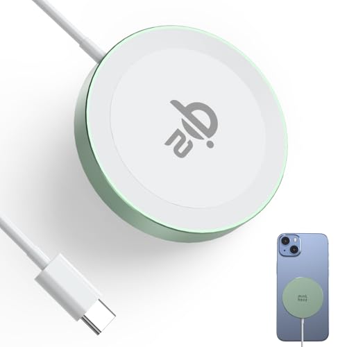 Minthouz Qi2 zertifiziertes kabelloses Ladegerät für iPhone 16/15/14/13 Serie,Magnetisches kabelloses Ladepad für Samsung,Mag-Safe Ladegerät für Airpods und Qi-fähige Geräte (Grün, Ohne Adapter) von Minthouz