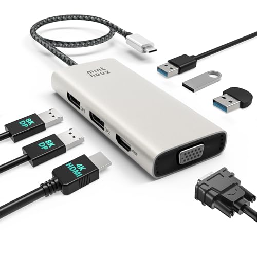 Minthouz USB C Docking Station,7-IN-1 USB Hub mit 4K@60Hz HDMI,8K@60Hz DP1/2, VGA, 3xUSB2.0 Multiport Adapter für Dell/HP/Lenovo/Thinkpad, Kompatibel mit Mac/Windows/Chrome OS/Linux/Android/iOS Minthouz USB C Docking Station,7-IN-1 USB Hub mit 4K@60Hz HDMI,8K@60Hz DP1/2, VGA, 3xUSB2.0 Multiport Adapter für Dell/HP/Lenovo/Thinkpad, Kompatibel mit Mac/Windows/Chrome OS/Linux/Android/iOS von Minthouz