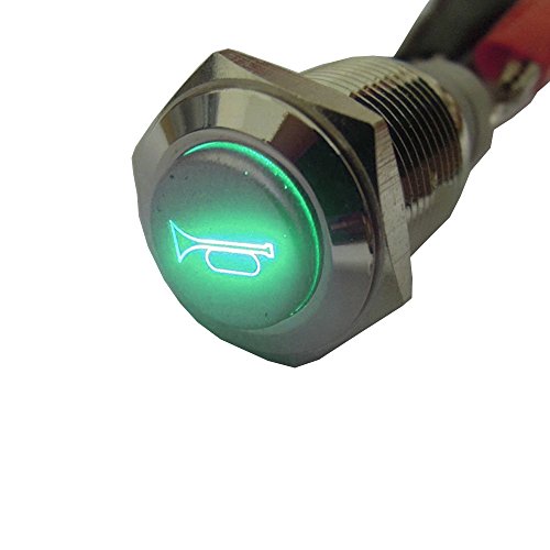 Mintice™ 16mm KFZ Kippschalter Wippschalter Druckschalter Schalter Drucktaster 12V Grün LED Licht Metall Lautsprecher Horn von Mintice