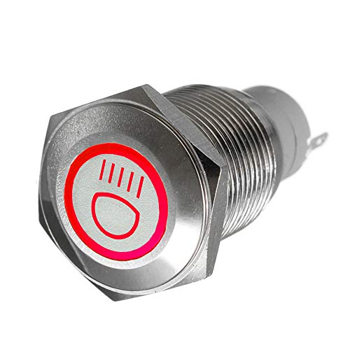 Mintice™ 16mm KFZ Kippschalter Wippschalter Druckschalter Schalter Drucktaster 12V Rot LED Licht Metall Fernlicht von Mintice