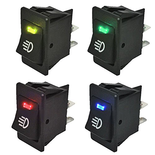 Mintice 4 x 12 V Blau Gelb Grün Rot Auto Motorrad Nebellicht Lichtschalter Wippschalter 4 Pin von Mintice