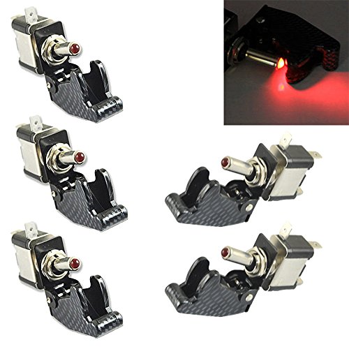 Mintice 5 X KFZ Auto Boot Rot LED Licht Schalter SPST EIN/AUS Wippenschalter Kippschalter 3-polig 12V 20A Kohlefaser von Mintice