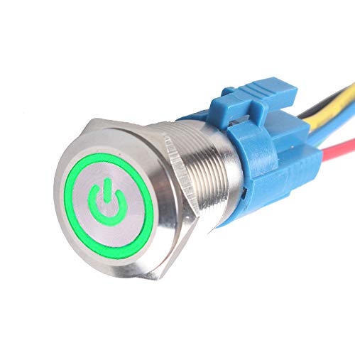 Mintice KFZ Kippschalter Druckschalter Schalter Drucktaster Wippschalter 19mm 12V Grün LED Licht Metall Buchse Stecker Draht von Mintice