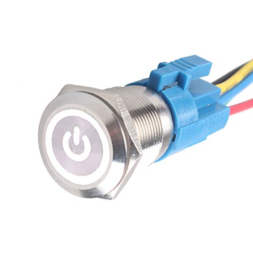 Mintice KFZ Kippschalter Druckschalter Schalter Drucktaster Wippschalter 19mm 12V Weiß LED Licht Metall Buchse Stecker Draht von Mintice