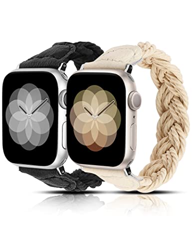 Minyee 2 Packungen, kompatibel mit Apple Watch, geflochtenes Armband, 38 mm, 40 mm, 41 mm, 42 mm, 44 mm, 45 mm, 49 mm, Solo-Loop, dehnbar, Armband, Zubehör für iWatch Serie SE/8/7/7/5/5/4/3/2/1 von Minyee