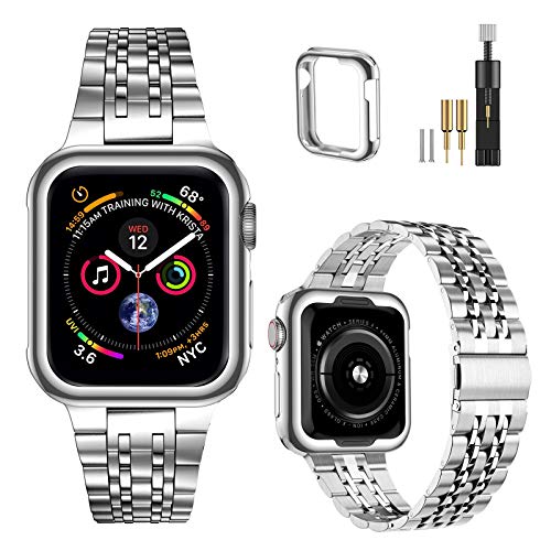 MioHHR Kompatibel mit Apple Watch Armband 38 mm 40 mm 41 mm, massives Edelstahl-Metallarmband für iWatch Series 8 7 6 5 4 3 2 1 SE(Silber) von MioHHR