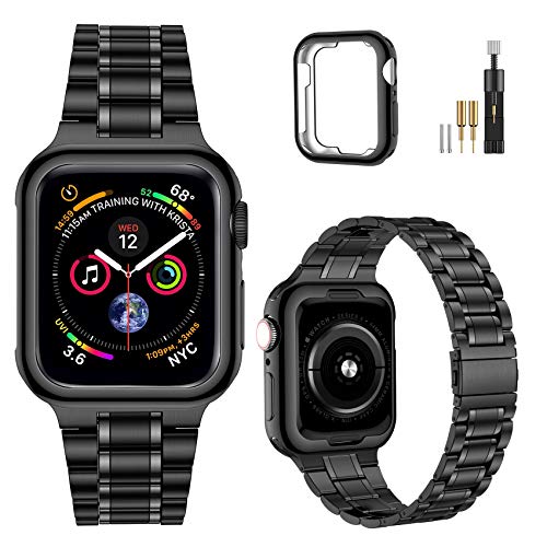 MioHHR Kompatibel mit Apple Watch Band 42 mm 44 mm 45 mm, Massives Edelstahl-Metallarmband für iWatch Series 8 7 6 5 4 3 2 1 SE(Schwarz) von MioHHR