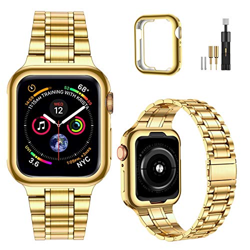 MioHHR Kompatibel mit Apple Watch Band 42 mm 44 mm 45 mm 49mm, Massives Edelstahl-Metallarmband für iWatch Series 8 7 6 5 4 3 2 1 SE(Gold) von MioHHR