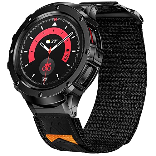 MioHHR Metallgehäuse mit Bändern, kompatibel mit Samsung Galaxy Watch 6 44 mm 2023/Watch 5 44 mm 2022/Watch 4 44 mm 2021, Nylonbänder und Edelstahlabdeckung für Herren von MioHHR