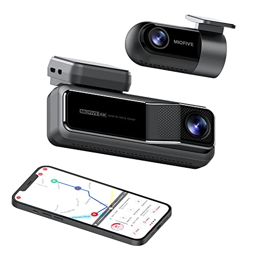 Miofive Vordere und hintere Dashcam, 4K + 2K Dual Dashcam mit 5G WiFi, GPS, Geschwindigkeit, 2160 UHD Recorder, Nachtsicht, Bewegungserkennung, G-Sensor Powered by Super Capacitor von Miofive