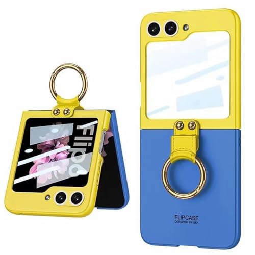 Color-Blocking Handyhülle für Samsung Galaxy Z Flip 6, Harte Faltschale für Z Flip6 mit Beschichtungsring, Schutzhülle mit Glasfolie (Blau, Für Flip 6) von MiorMiar