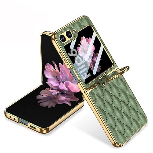 Gesteppte Leder-Klapphülle für Samsung Galaxy Z Flip 6, rautenförmige Gitter-Handyhülle für Z Flip6, kreative Damen-Klappschirm-Schutzhülle (Lichtgrün, Für Flip 6) von MiorMiar