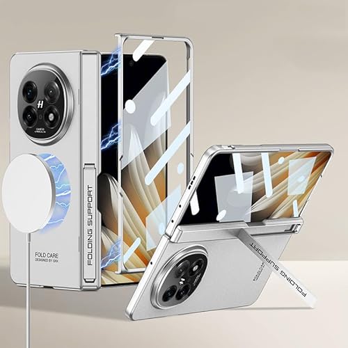 Magnetische Faltbare Handyhülle für Oppo Find N5, All-Inclusive-Hülle mit Halterung, integrierter Schale und Membran (Silber, Für Find N5) von MiorMiar