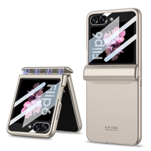Magnetische Faltbare Handyhülle für Samsung Galaxy Z Flip 6, All-Inclusive-Schutzhülle für Flip6, einfarbig mit Glas-Displayschutzfolie (Lichtgrau, Für Flip 6) von MiorMiar