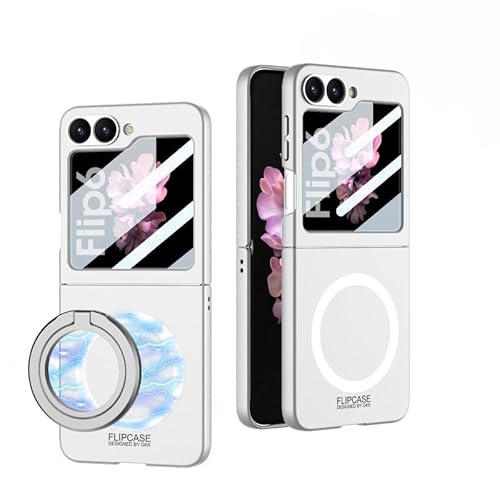 Magnetische Faltbare Handyhülle für Samsung Galaxy Z Flip 6, Schutzhülle für schnelles kabelloses Laden für Flip6, ultradünne Hülle mit externem Drehständer (Silber, Für Flip 6) von MiorMiar