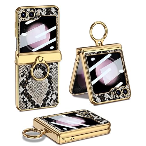 Magnetische Faltbare Ledertasche für Samsung Galaxy Z Flip 5, All-Inclusive Handy-Schutzhülle für Flip5, Anti-Drop Shell mit Galvanik-Ring (Python-Muster, for Flip 5) von MiorMiar