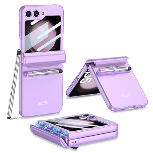 Magnetische Falthülle für Samsung Galaxy Z Flip 5, All-Inclusive-Schutzhülle für Z Flip5, Anti-Drop-Full-Sticker-Hülle mit kapazitivem Stift (for Flip 5, Lila) von MiorMiar
