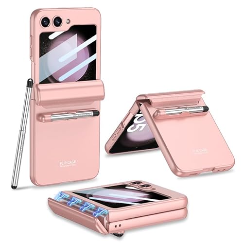 Magnetische Falthülle für Samsung Galaxy Z Flip 5, All-Inclusive-Schutzhülle für Z Flip5, Anti-Drop-Full-Sticker-Hülle mit kapazitivem Stift (for Flip 5, Rosa) von MiorMiar