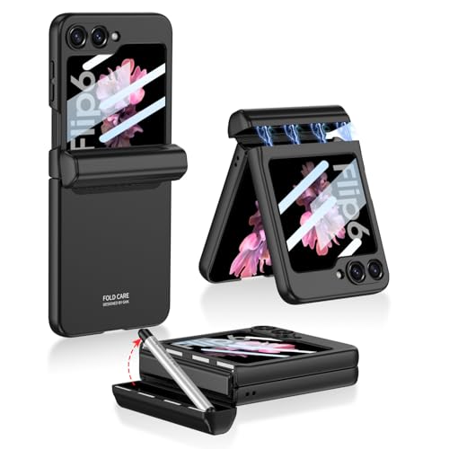 Magnetische Falthülle für Samsung Galaxy Z Flip 6, All-Inclusive-Schutzhülle für Z Flip6, Anti-Drop-Aufkleberhülle mit Kapazitätsstift (Schwarz, Für Flip 6) von MiorMiar