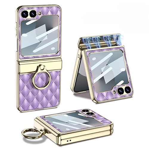 Magnetische Scharnier-Lutschtabletten-Handyhülle aus Leder für Samsung Galaxy Z Flip 6, All-Inclusive-Faltbare Schutzhülle für Flip6, Anti-Drop-Shell-Beschichtungsringhalterung (Lila, Für Flip 6) Magnetische Scharnier-Lutschtabletten-Handyhülle aus Leder für Samsung Galaxy Z Flip 6, All-Inclusive-Faltbare Schutzhülle für Flip6, Anti-Drop-Shell-Beschichtungsringhalterung (Lila, Für Flip 6) von MiorMiar