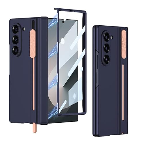 MiorMiar Magnetische Scharnier-Handyhülle für Samsung Galaxy Z Fold 6, Zahnrad-Druckschale für Z Fold6 mit kapazitivem Stift, Schutzhülle mit gehärteter Glasfolie (Blau, Für Fold 6) von MiorMiar