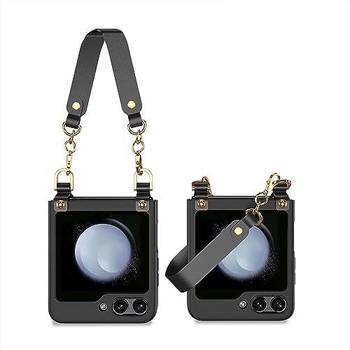 Mode Faltbare Handyhülle passend für Samsung Galaxy Z Flip 5, Personality Ultradünne Hülle für Z Flip5, Anti-Fall-Schutzhülle mit Armband als Handtasche (for Flip5, Schwarz) von MiorMiar
