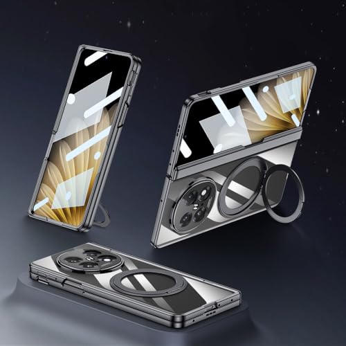 Transparente Faltbare Handyhülle für Oppo Find N5, All-Inclusive Phantom Cover mit drehbarer Halterung, magnetische Scharnier-Hartschale (Schwarz, Für Find N5) von MiorMiar