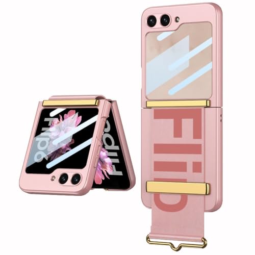 Verstellbare Armband-Handyhülle für Samsung Galaxy Z Flip 6, All-Coverage Folding Schutzhülle für Flip6, ultradünne Anti-Fall-Schale (kann eine Halterung Sein) (Rosa, Für Flip 6) von MiorMiar