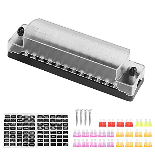 12 Fach Sicherungshalter, Sicherungskasten Auto, Flachsicherungen Set, Sicherungshalterung, ABS+PC feuerfester Kunststoff, Durchgebrannte Sicherung ersetzen (positive und negative Pole) von Miosugo