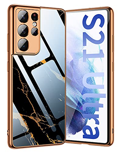 S21 Ultra 5G Hartglas Anti-Kollision Glitzer Marmor Schlanke Schutzhülle Handyhülle 360 Grad Stoßfeste Hülle TPU Strong Crash Cover für S21 Ultra 6.8'' von Mipcase