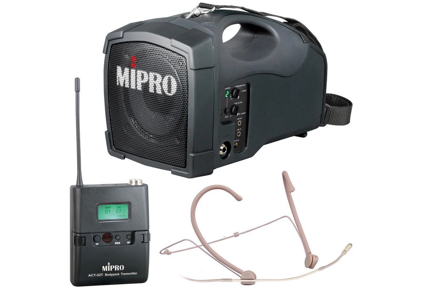 Mipro Audio Mipro MA-101B mobiler Lautsprecher mit Funk-Sender und Headset Portable-Lautsprecher (823-832 MHz, 45 W, Akkubetriebener Lautsprecher mit Funk-Sender und Headset) von Mipro Audio