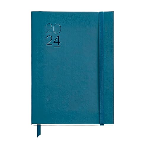 Miquelrius - Jahreskalender 2024, Tagesansicht, Größe Plus 155 x 213 mm (ähnlich A5), flexibler Einband aus Kunstleder genäht, Katalanisch, Englisch und Portugiesisch, Blau von Miquelrius