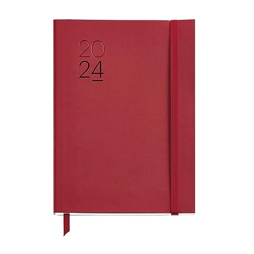 Miquelrius - Jahreskalender 2024, Tagesansicht, Größe Plus 155 x 213 mm (ähnlich A5), flexibler Einband aus Kunstleder genäht, Katalanisch, Englisch und Portugiesisch, Rot von Miquelrius