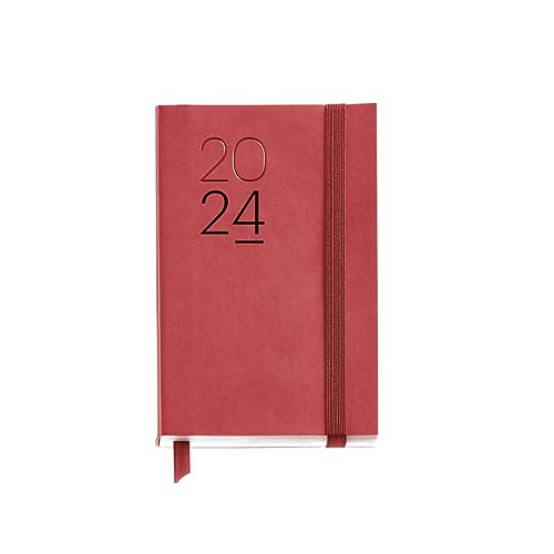 Miquelrius - Jahreskalender 2024, Wochenansicht, Größe Passport 90 x 140 mm, flexibler Einband aus Kunstleder genäht, Spanisch, Englisch und Portugiesisch, Rot von Miquelrius