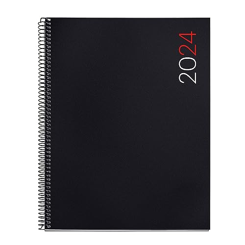 Miquelrius - Jahresplaner 2024, Wochenansicht, vertikal, Größe Pro 210 x 270 mm (ähnlich A4), flexibler Einband aus Polypropylen, Spiralbindung, Spanisch, Englisch und Portugiesisch, Schwarz von Miquelrius