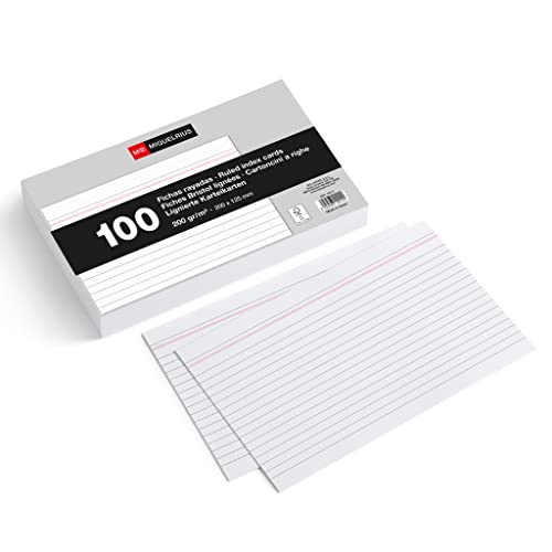 Miquelrius – Karteikarten, 100 Notizkarten, horizontal liniert, Lernkarten, Größe 125 x 200 mm, Offset-Kartenpapier 200 g/m² von Miquelrius