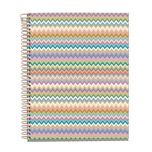 Miquelrius - Notebook A5 (148 x 210 mm), horizontale Streifen 7 mm, 120 Blatt 70 g/m², Kartoneinband, 4 farbige Streifen, Kupferspirale, Kollektion Feeling Mallorca, Zickzack von Miquelrius