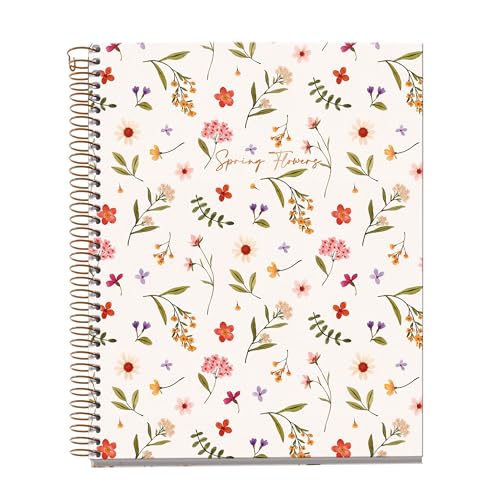 Miquelrius - Notebook A5 (148 x 210 mm), kariert 5 mm, 120 Blatt 70 g/m², Einband aus Pappe cremefarben, 4 farbige Streifen, Kupferspirale, Kollektion Spring Flowers, Blumen von Miquelrius