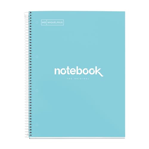 Miquelrius - Notizbuch A4 Notebook, 1 farbiger Streifen, 80 Blatt mit raster 5 x 5 mm, Papier 90 g/m² mikroperforiert mit 4 Bohrungen für 4 Ringe, Einband aus Karton, Farbe Himmelblau Miquelrius - Notizbuch A4 Notebook, 1 farbiger Streifen, 80 Blatt mit raster 5 x 5 mm, Papier 90 g/m² mikroperforiert mit 4 Bohrungen für 4 Ringe, Einband aus Karton, Farbe Himmelblau von Miquelrius