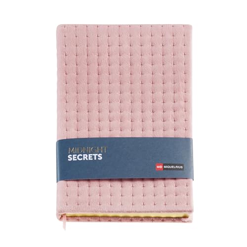 Miquelrius - Notizbuch A5 (148 x 210 mm), Innenseite weiß gepunktet, 80 Blatt à 100 g/m², Einband aus Pappe mit Samt-Effekt, kupfergetönter Schnitt, Mitternachtssecrets Collection, Rosa von Miquelrius