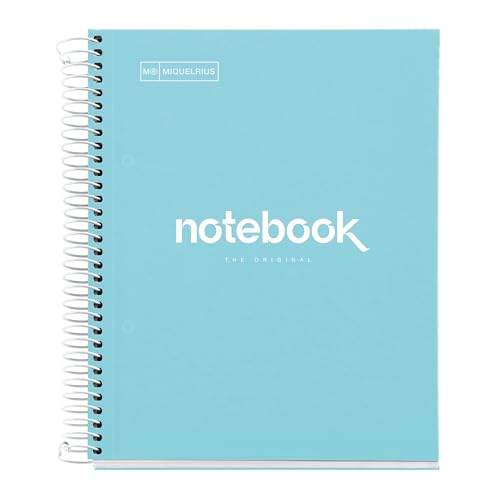 Miquelrius - Notizbuch A5 Notebook Emotions, 120 Blatt 90 g/m², Raster 5 x 5 mm, 5 Farbige Streifen, Mikroperforierte Spirale, Extra fester Einband, 2 Löcher, Farbe Himmelblau Miquelrius - Notizbuch A5 Notebook Emotions, 120 Blatt 90 g/m², Raster 5 x 5 mm, 5 Farbige Streifen, Mikroperforierte Spirale, Extra fester Einband, 2 Löcher, Farbe Himmelblau von Miquelrius