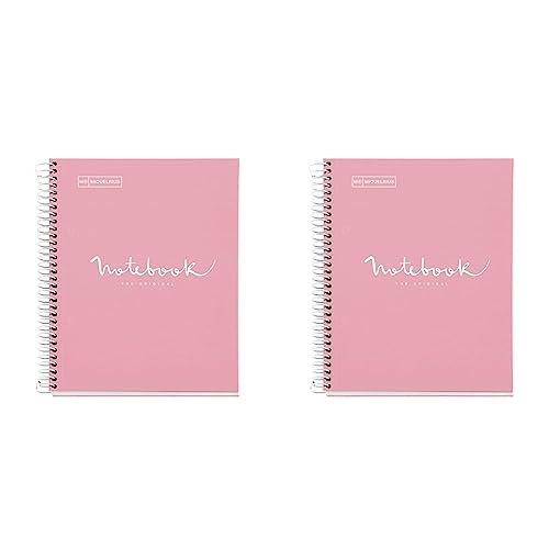 Miquelrius - Notizbuch A5 Punkte Notebook 1 farbiger Streifen, 80 Blatt liniert mit Punkten (Punkte), 90 g mikroperforiertes Papier mit 2 Ringen für 2 Ringe, Einband aus Karton, Rosa, 2er Pack von Miquelrius