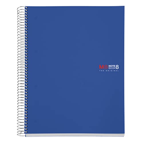 Miquelrius - Notizbücher A4 The Original Notebook, 8 farbige Streifen, Undurchsichtiger Polypropylen-Einband, Format A4 (210 x 297 mm), 4-Loch-Lochung, 200 Blatt mit 70 g/m², Raster 5 mm, Blau von Miquelrius