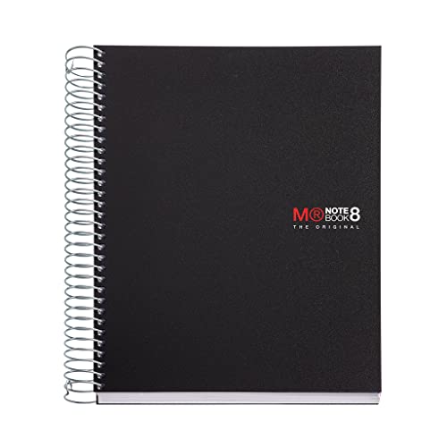 Miquelrius - Notizbücher A5 The Original Notebook, 8 farbige Streifen, Polypropylen-Einband, Format A5 (148 x 210 mm), 2-Loch-Lochung, 200 Blatt mit 70 g/m², Horizontale Streifen 7 mm, Schwarz von Miquelrius